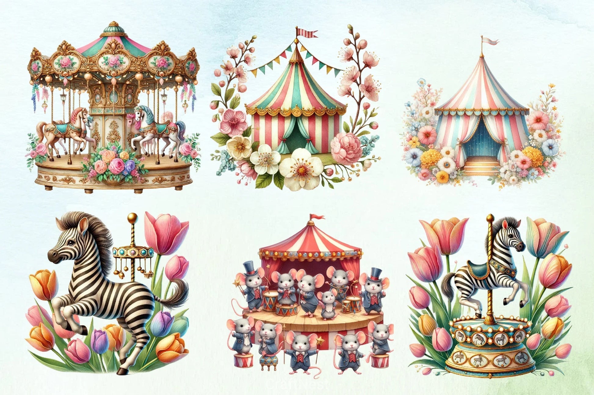 Vintage Spring Circus Clipart Bundle - CraftNest - Digital Crafting and Art