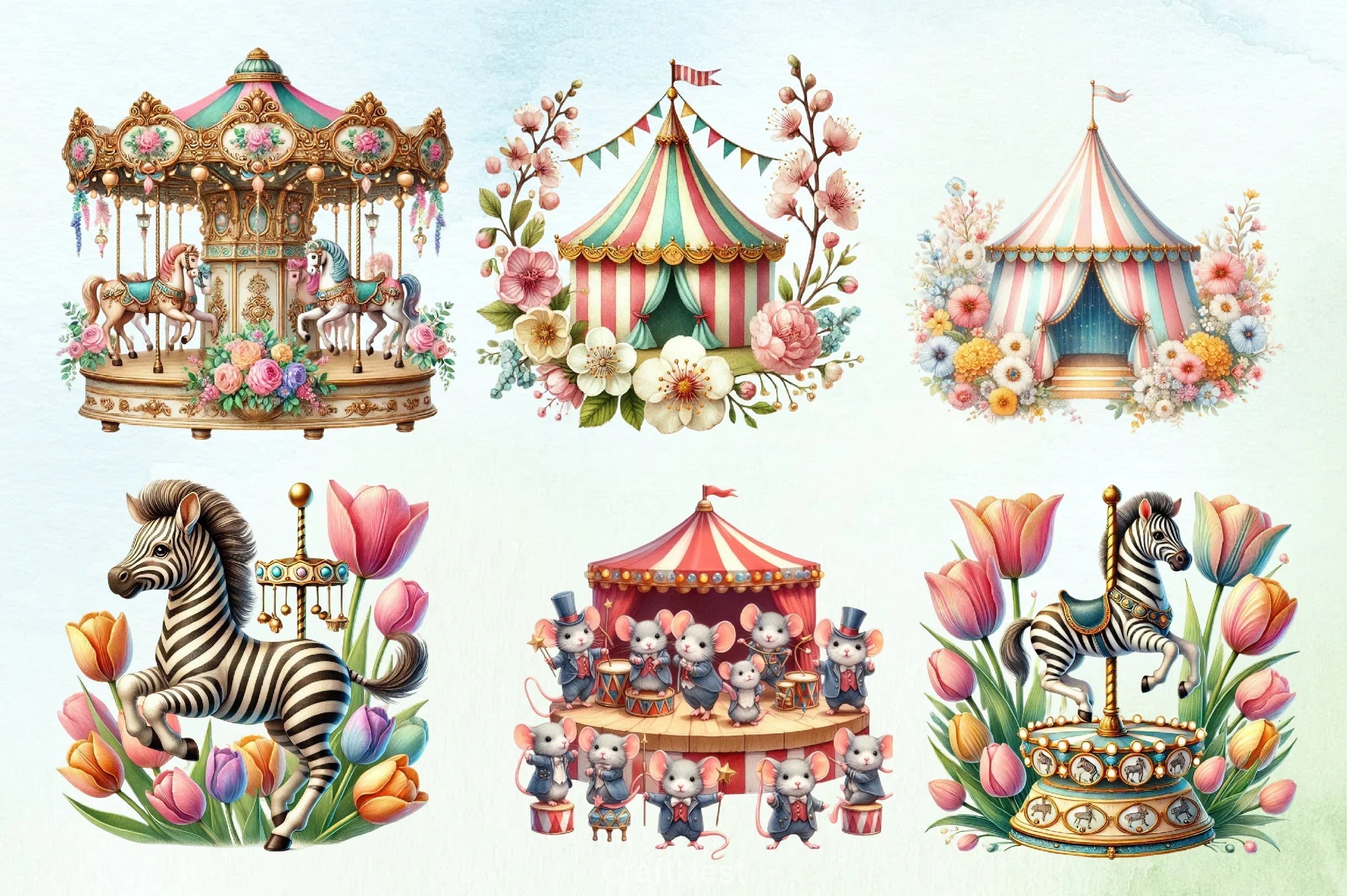 Vintage Spring Circus Clipart Bundle - CraftNest - Digital Crafting and Art