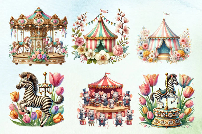 Vintage Spring Circus Clipart Bundle - CraftNest - Digital Crafting and Art