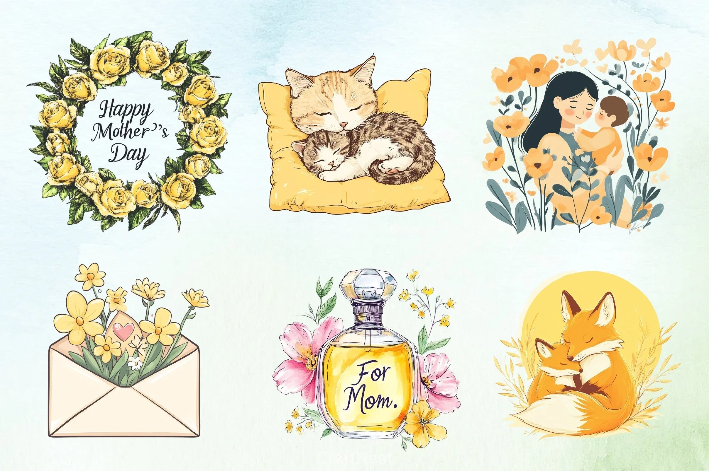 Pastel Yellow Mother's Day Clipart Bundle - CraftNest - Digital Crafting and Art