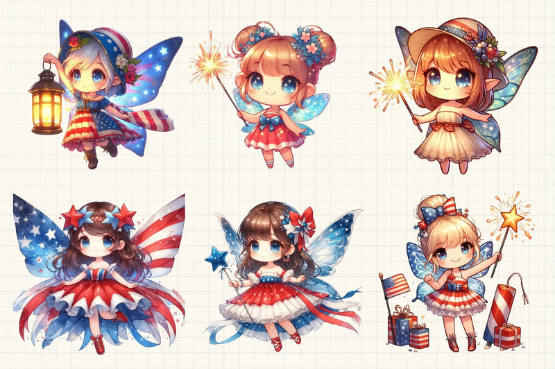 4th July Chibi Fairy Clipart Bundle - CraftNest - Digital Crafting and Art