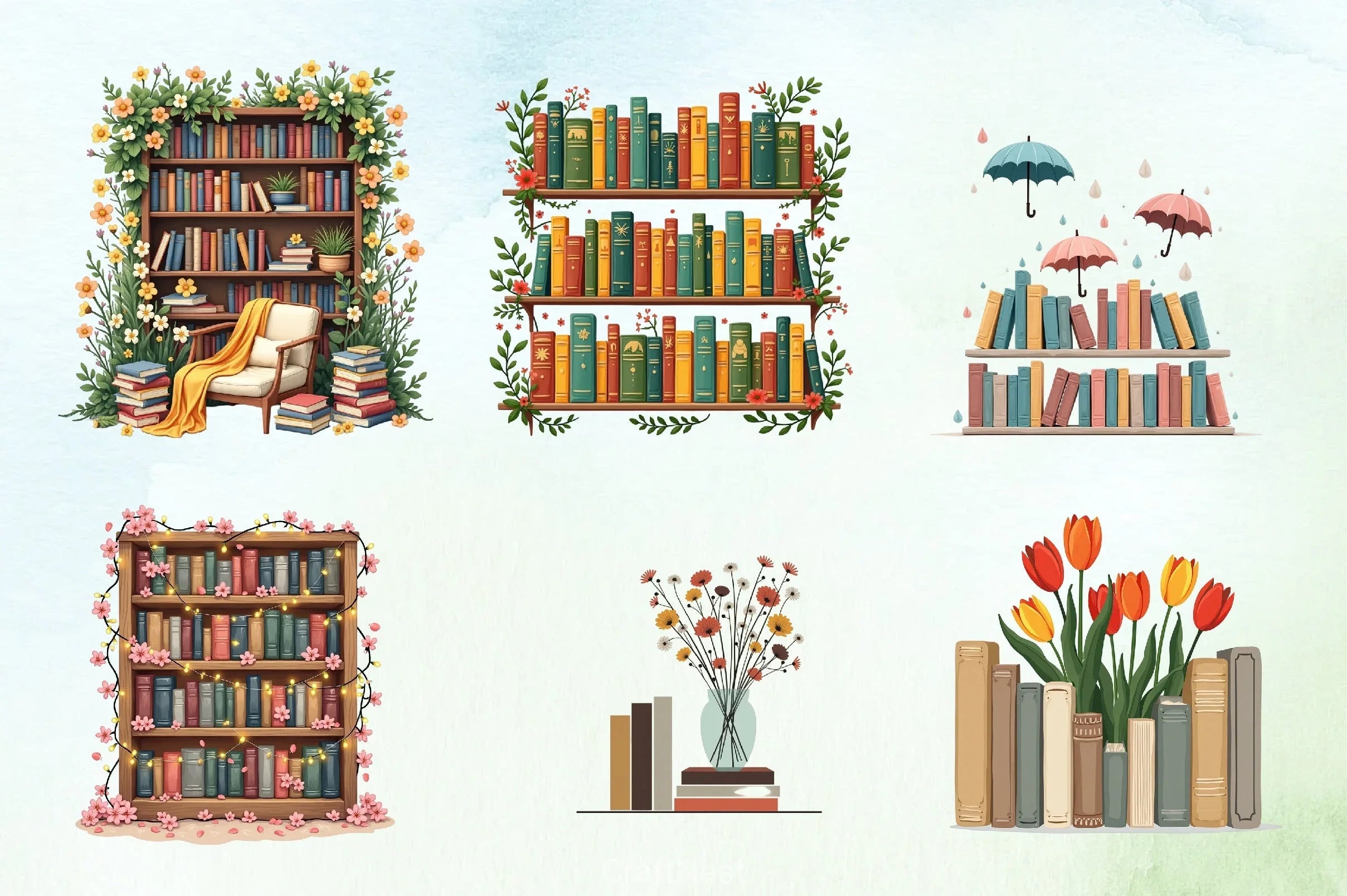 Spring Bookshelf Clipart Bundle 2 - CraftNest - Digital Crafting and Art
