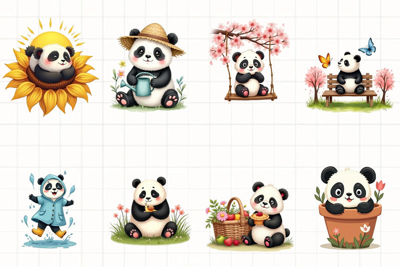 Spring Panda Clipart Bundle - CraftNest - Digital Crafting and Art