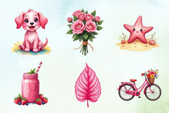 Pink Summer Clipart Bundle 7 - CraftNest - Digital Crafting and Art