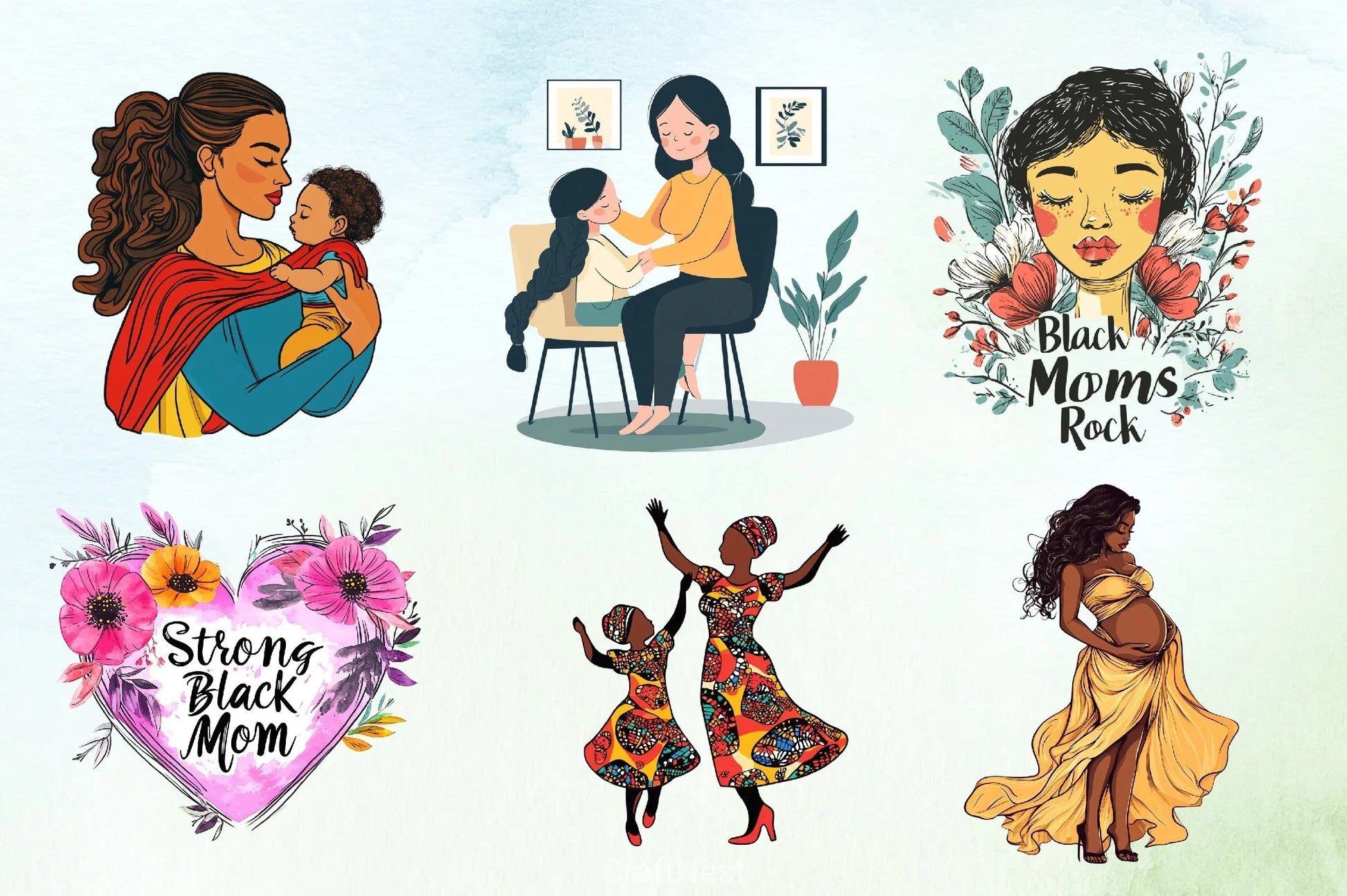 Black Mother's Day Clipart Bundle - CraftNest - Digital Crafting and Art