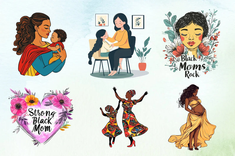 Black Mother's Day Clipart Bundle - CraftNest - Digital Crafting and Art