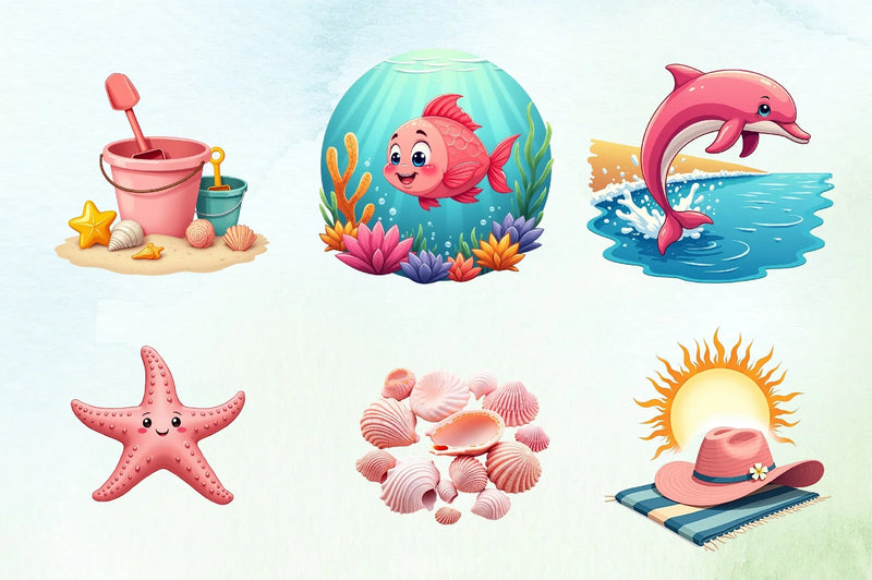 Pink Beach Summer Clipart Bundle - CraftNest - Digital Crafting and Art