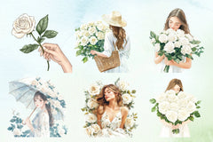 Spring White Roses & Woman Clipart Bundle - CraftNest - Digital Crafting and Art
