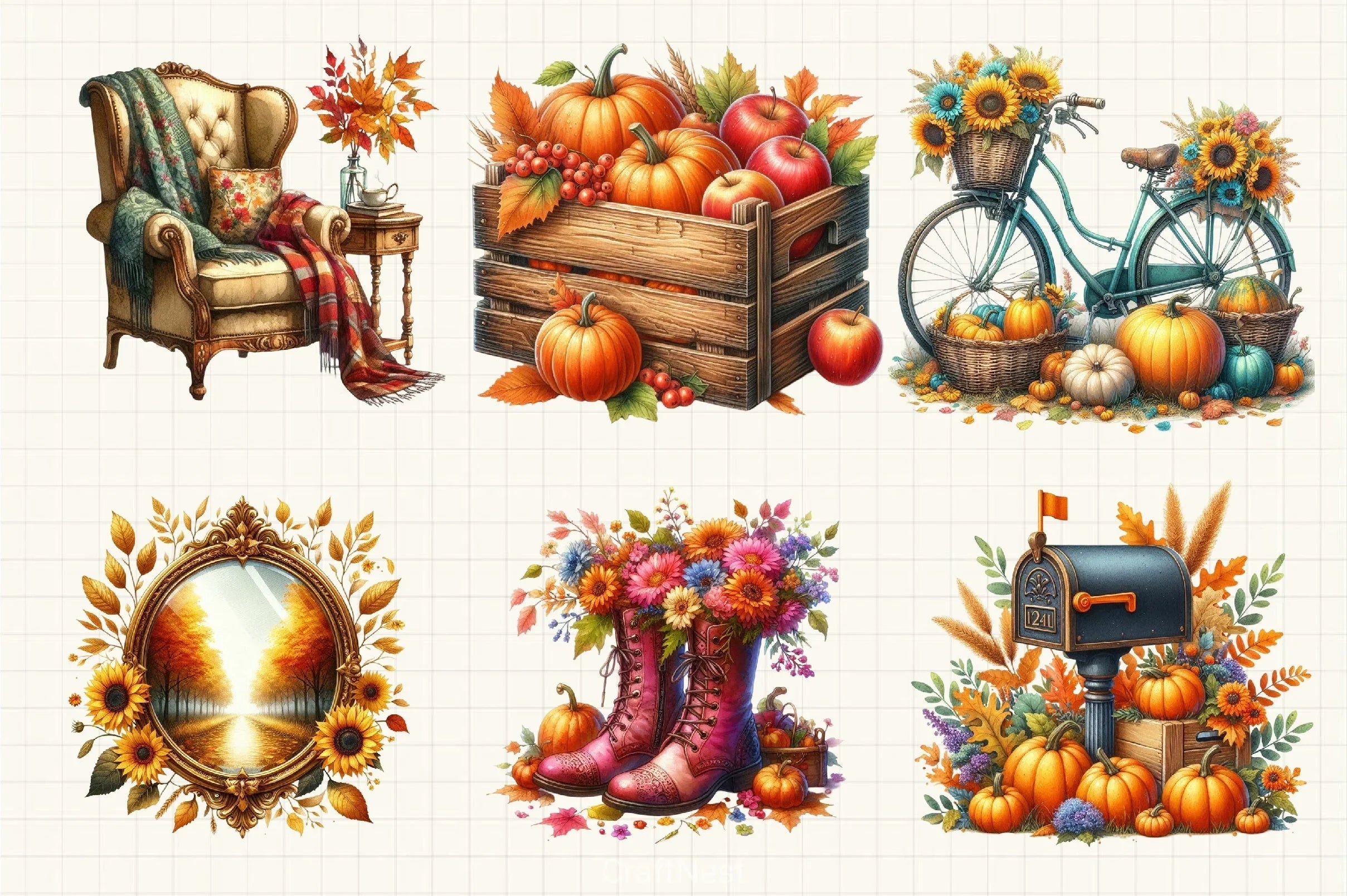 Vintage Fall Clipart Bundle 3 - CraftNest - Digital Crafting and Art