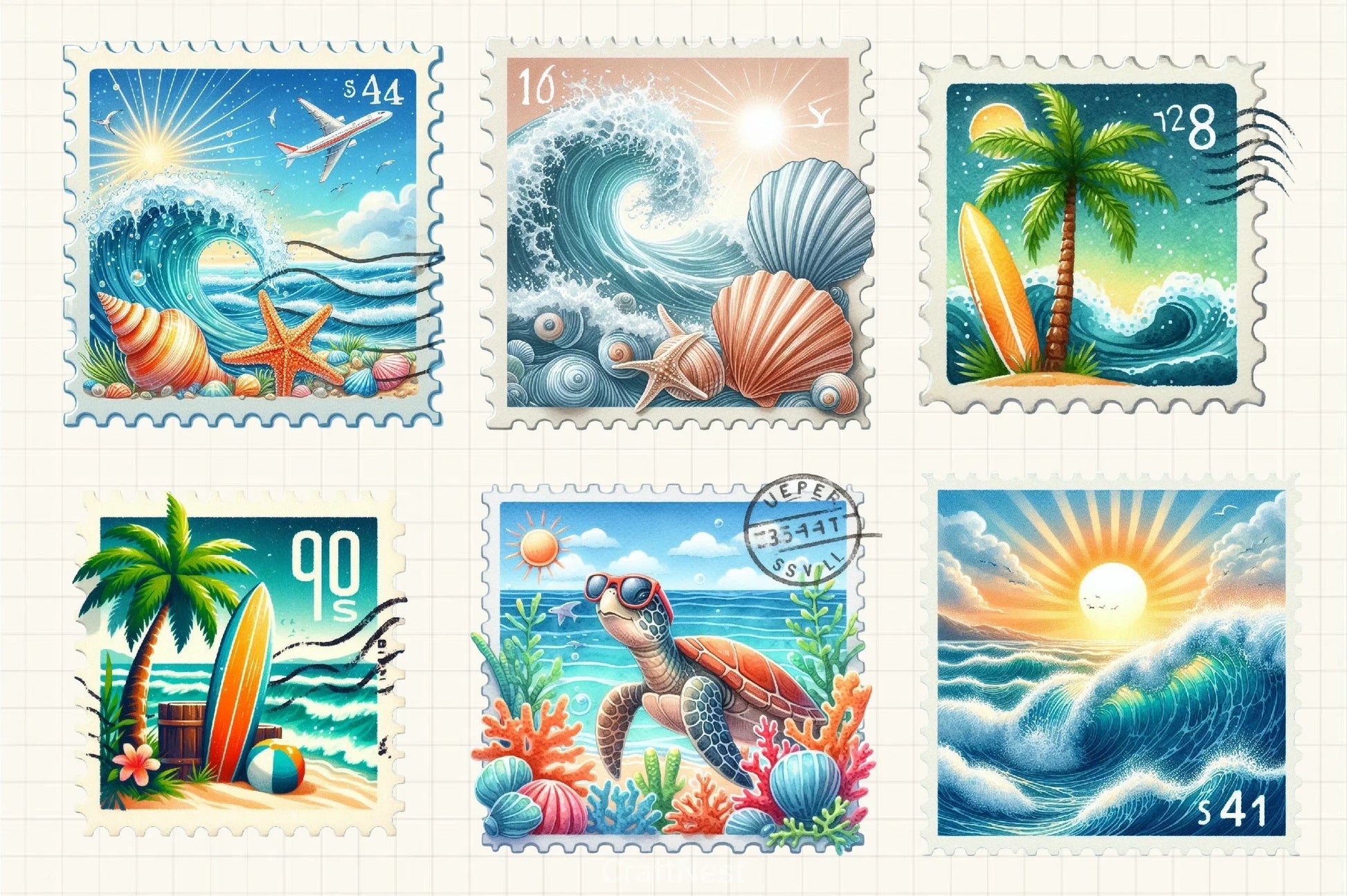 Summer Coastal Stamp Clipart Bundle - CraftNest - Digital Crafting and Art
