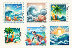 Summer Coastal Stamp Clipart Bundle - CraftNest - Digital Crafting and Art