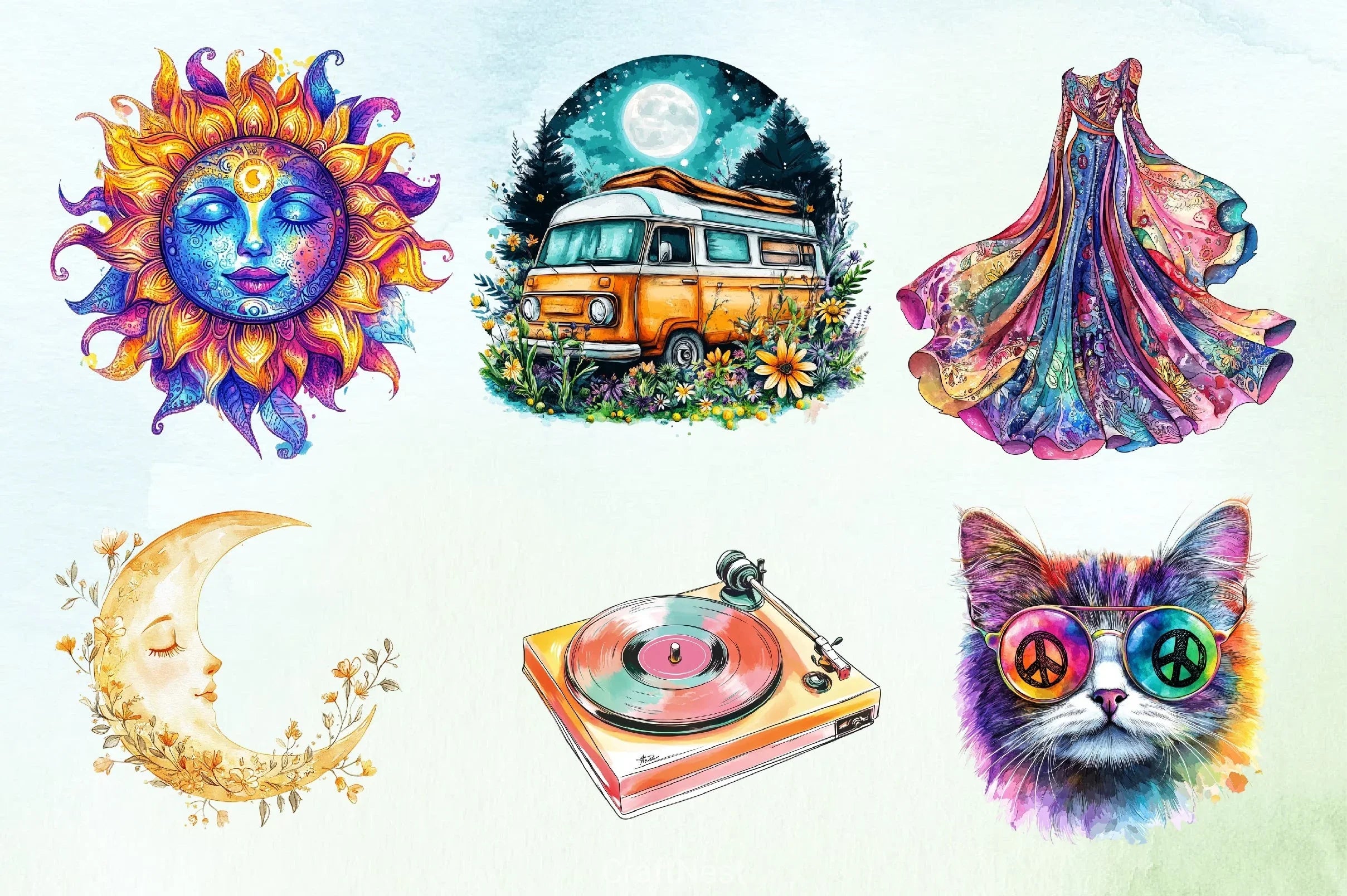 Hippie Clipart Bundle - CraftNest - Digital Crafting and Art