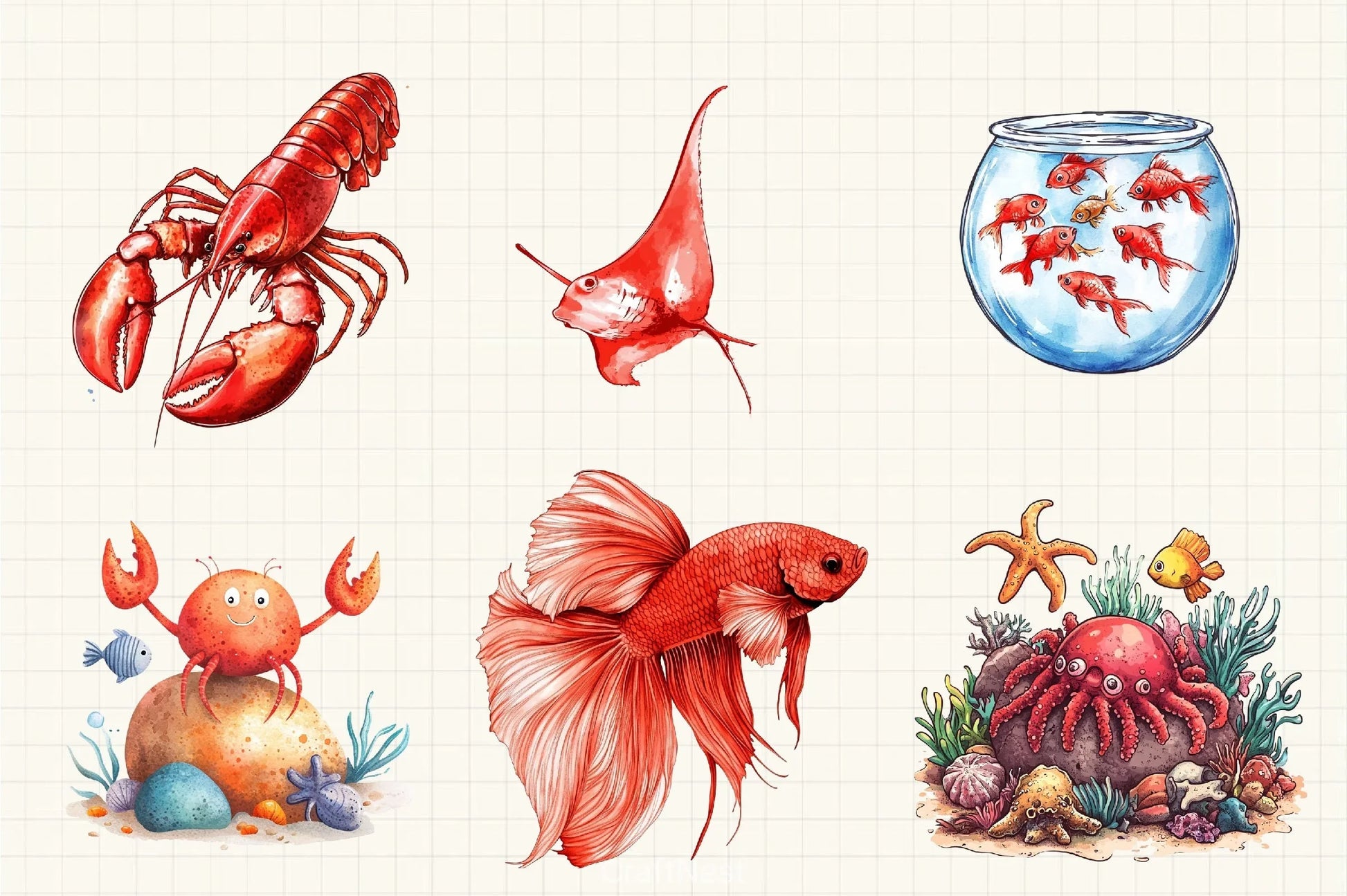 Red Ocean Animals Clipart Bundle 20 - CraftNest - Digital Crafting and Art