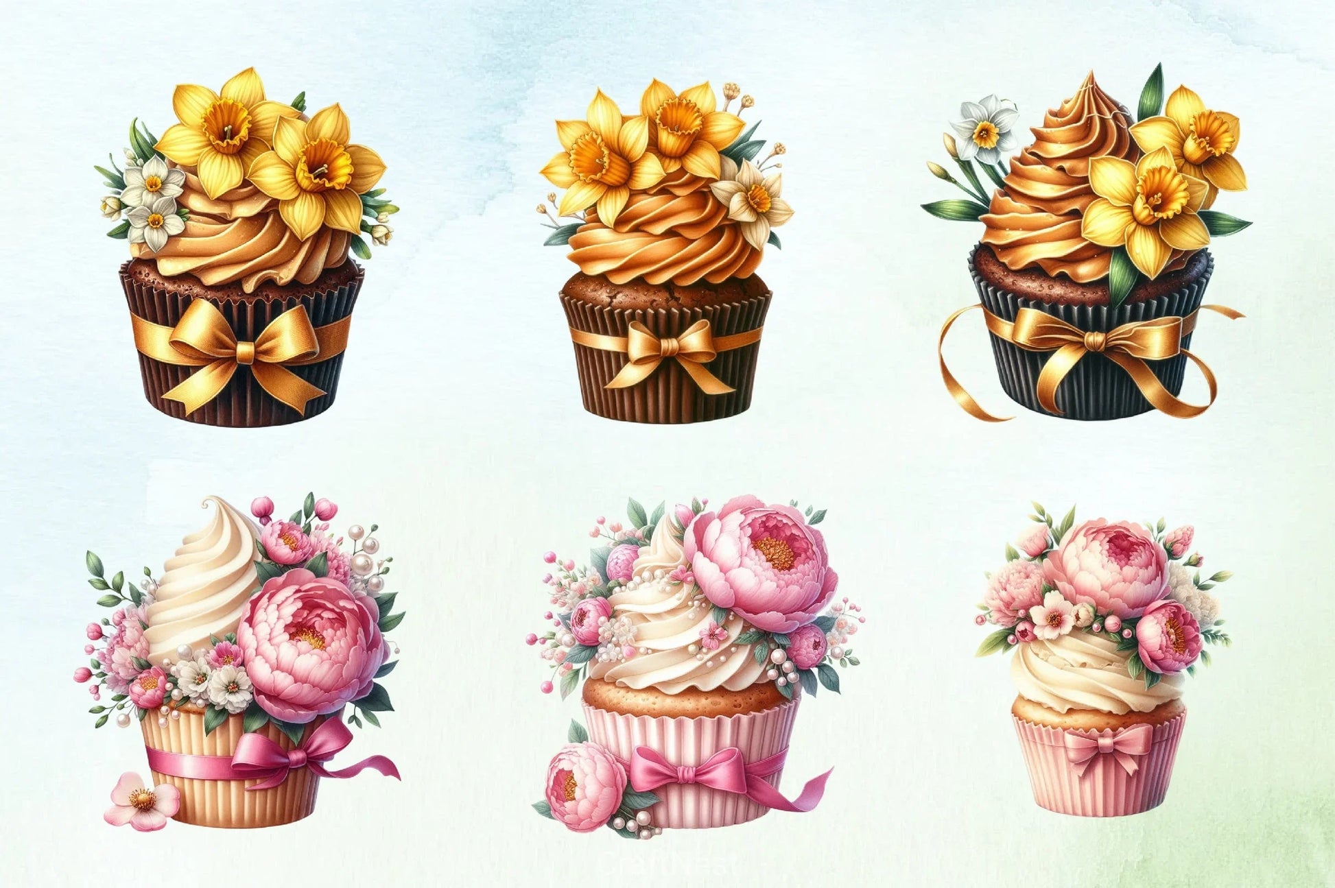Spring Flowers Cupcake Clipart Bundle - CraftNest - Digital Crafting and Art