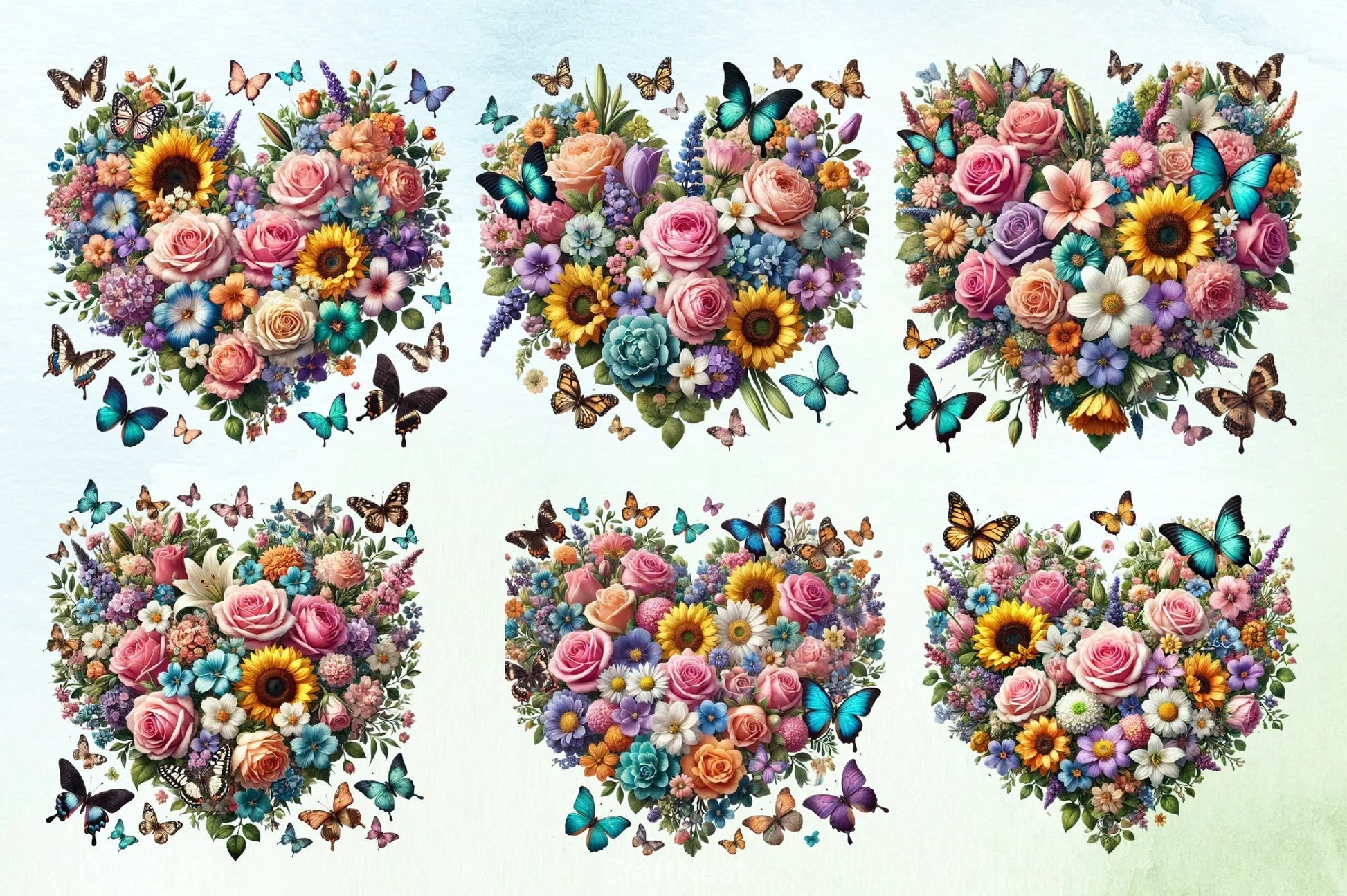 Spring Flowers Heart Butterflies Clipart Bundle - CraftNest - Digital Crafting and Art