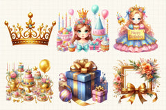 Gold Princess Birthday Clipart Bundle - CraftNest - Digital Crafting and Art