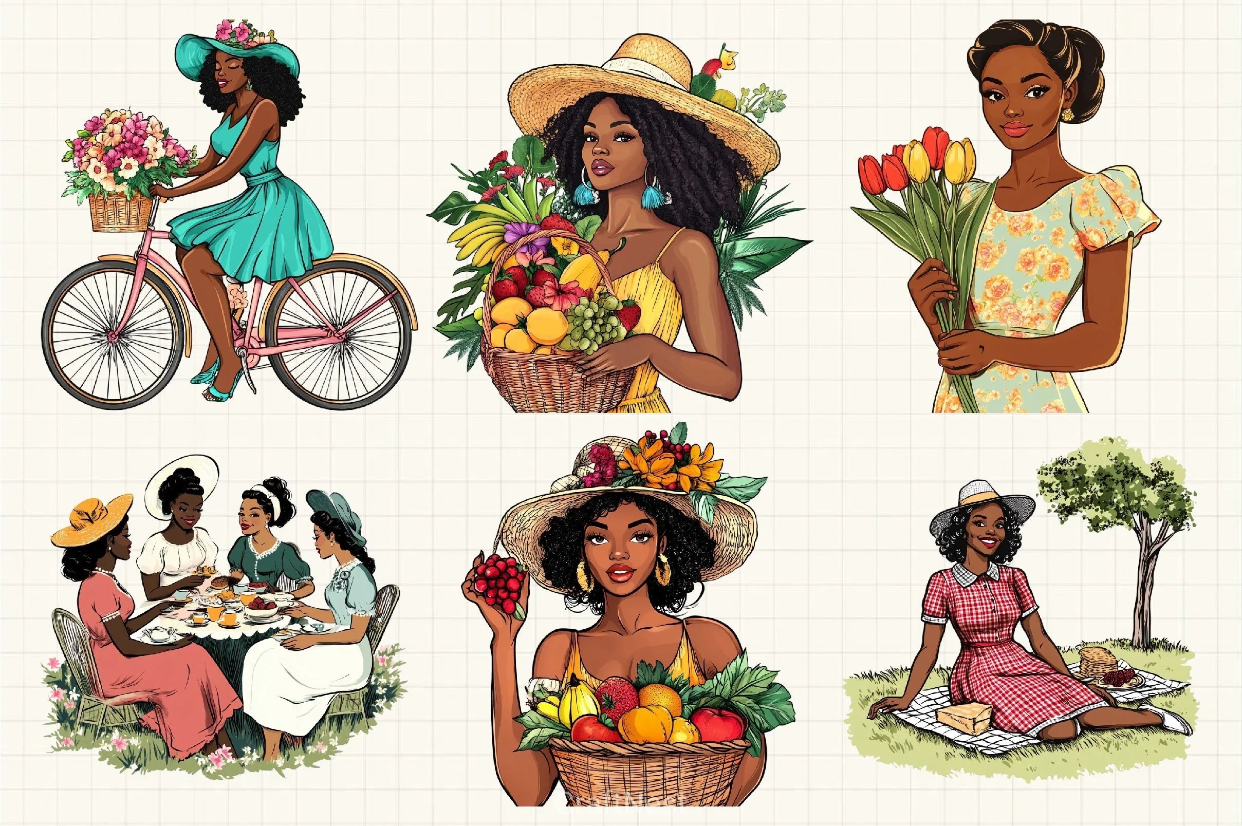 Black Spring Vintage Woman Clipart Bundle - CraftNest - Digital Crafting and Art