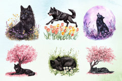Spring Black Wolf Clipart Bundle - CraftNest - Digital Crafting and Art
