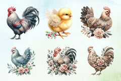 Vintage Spring Floral Chicken Clipart Bundle 3 - CraftNest - Digital Crafting and Art