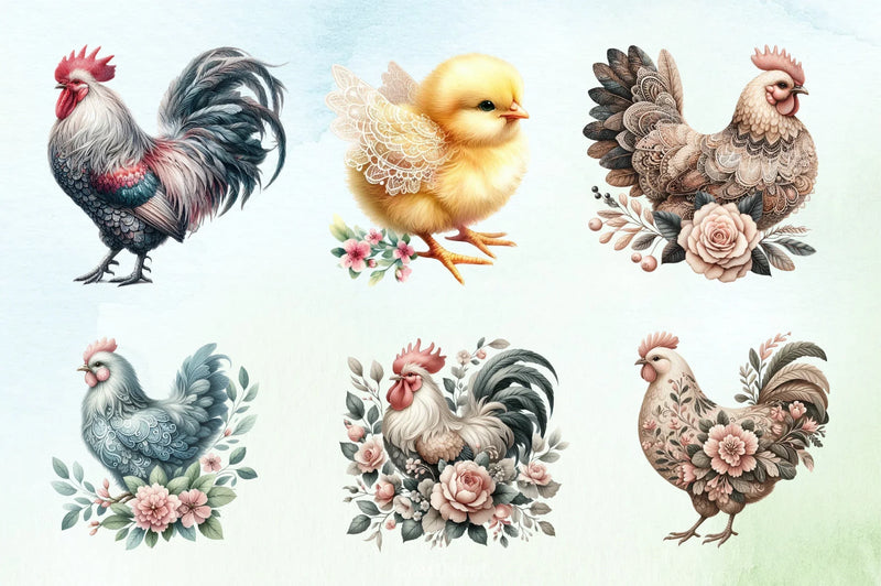 Vintage Spring Floral Chicken Clipart Bundle 3 - CraftNest - Digital Crafting and Art