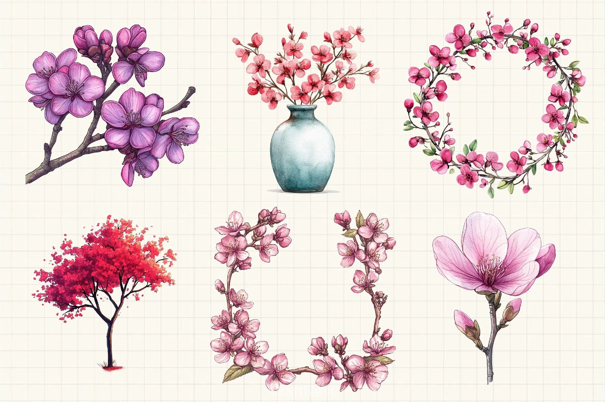 Spring Redbud Flower Clipart Bundle 4 - CraftNest - Digital Crafting and Art