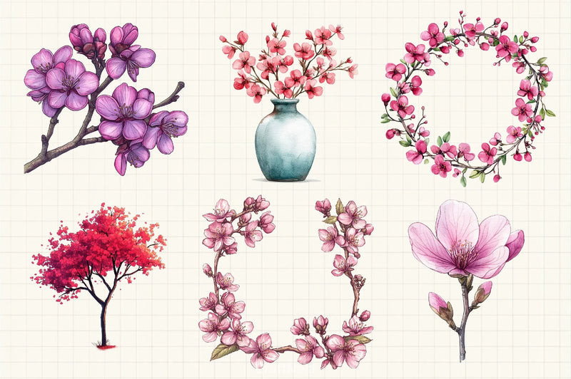 Spring Redbud Flower Clipart Bundle 4 - CraftNest - Digital Crafting and Art