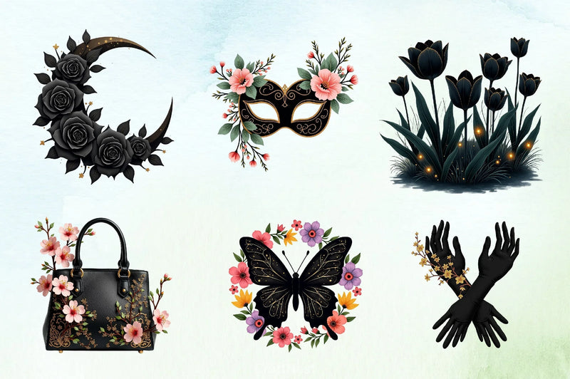 Glitter Luxury Black Spring Clipart Bundle 7 - CraftNest - Digital Crafting and Art