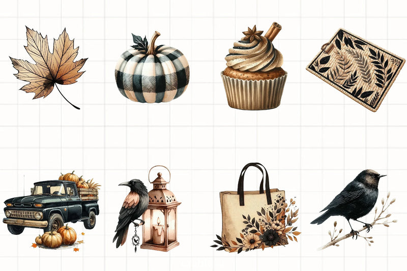 Beige & Black Autumn Clipart Bundle 3 - CraftNest - Digital Crafting and Art