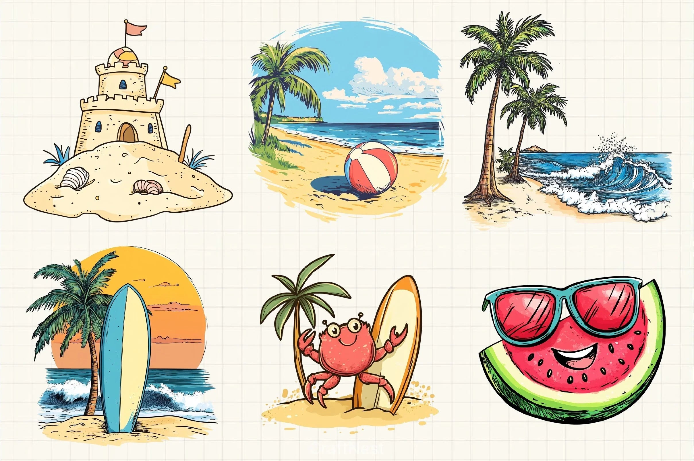 Beach Holiday Clipart Bundle - CraftNest - Digital Crafting and Art
