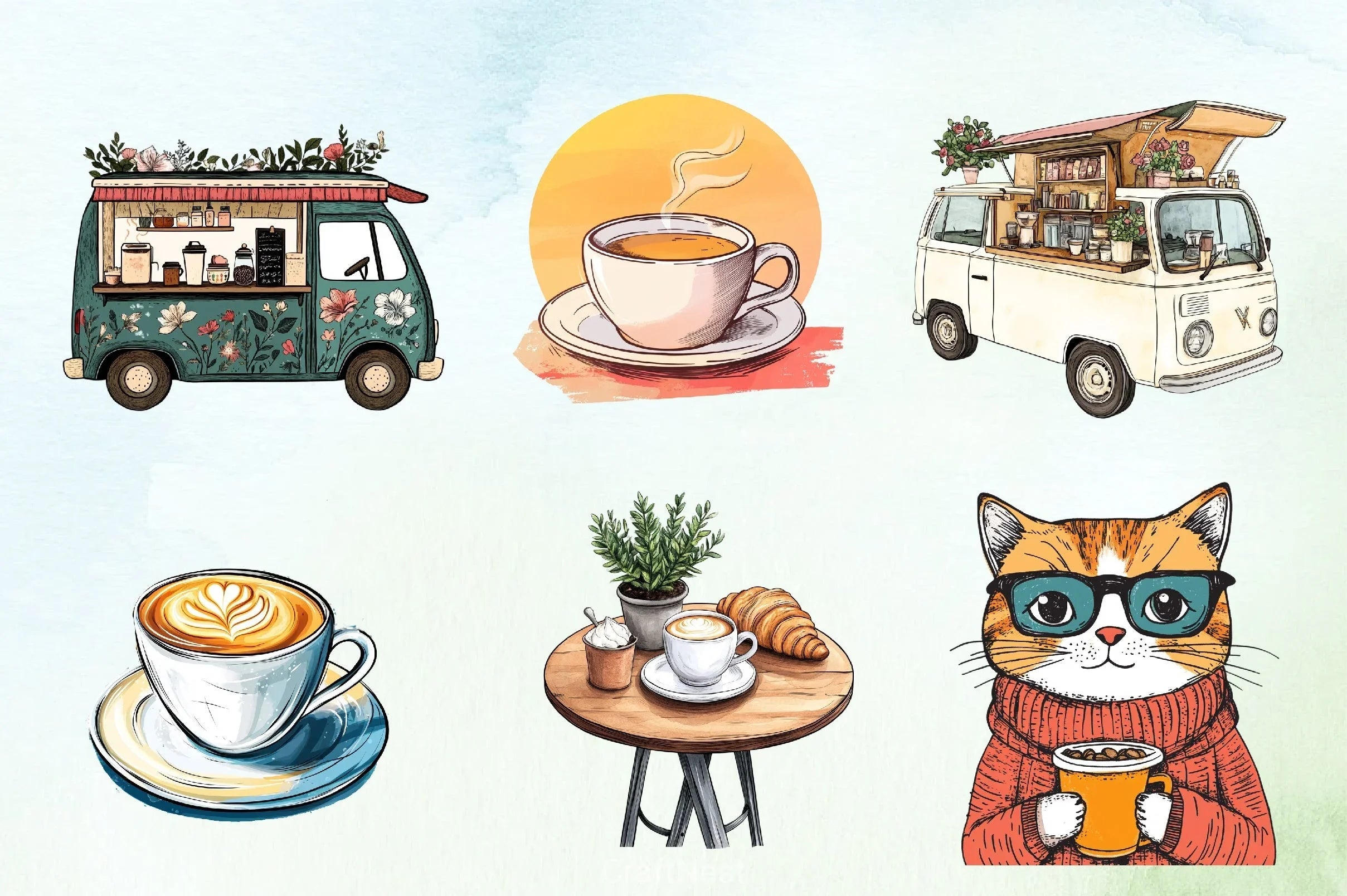 Boho Cafe Coffee Clipart Bundle - CraftNest - Digital Crafting and Art