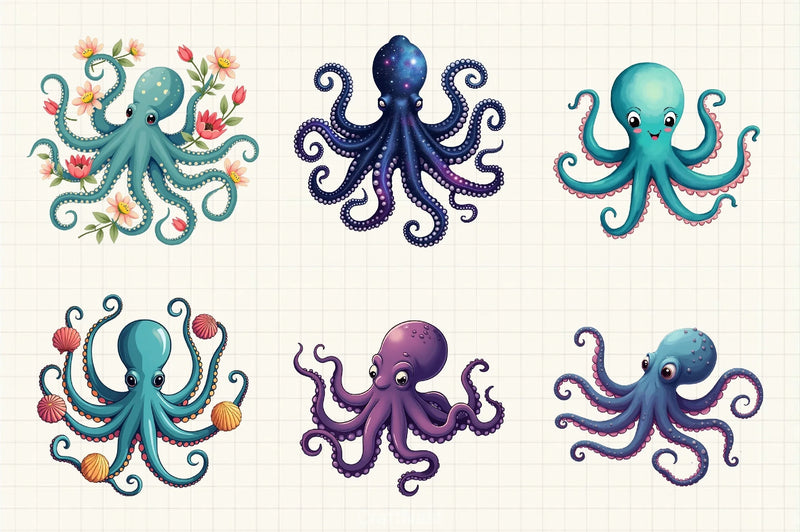 Cute Octopus Clipart Bundle - CraftNest - Digital Crafting and Art