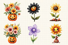 Cute Halloween Flowers Clipart Bundle - CraftNest - Digital Crafting and Art