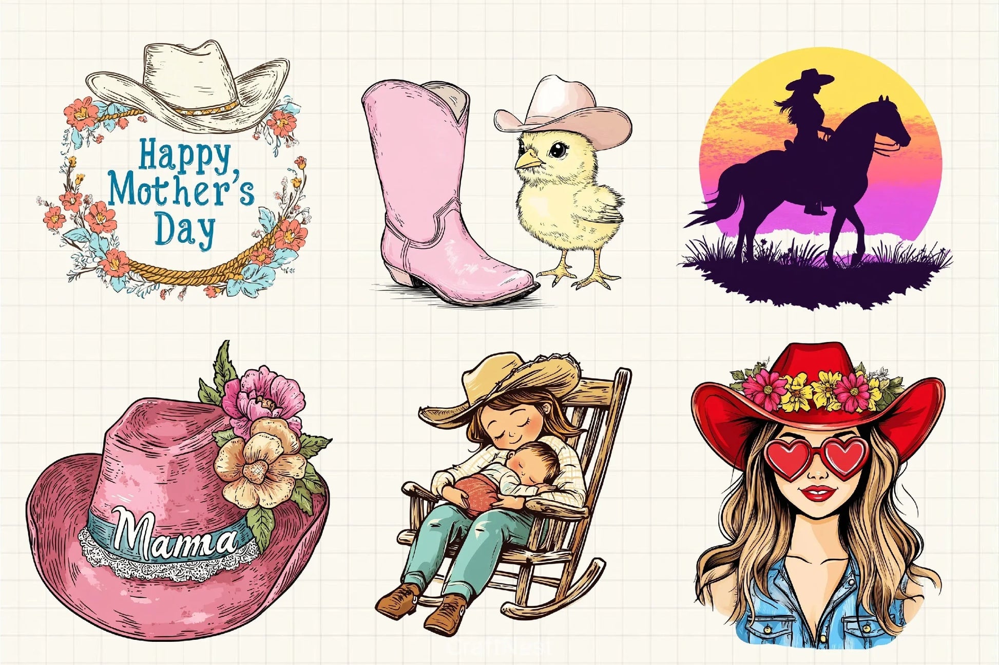 Western Mothers Day Cowgirl Clipart Bundle - CraftNest - Digital Crafting and Art