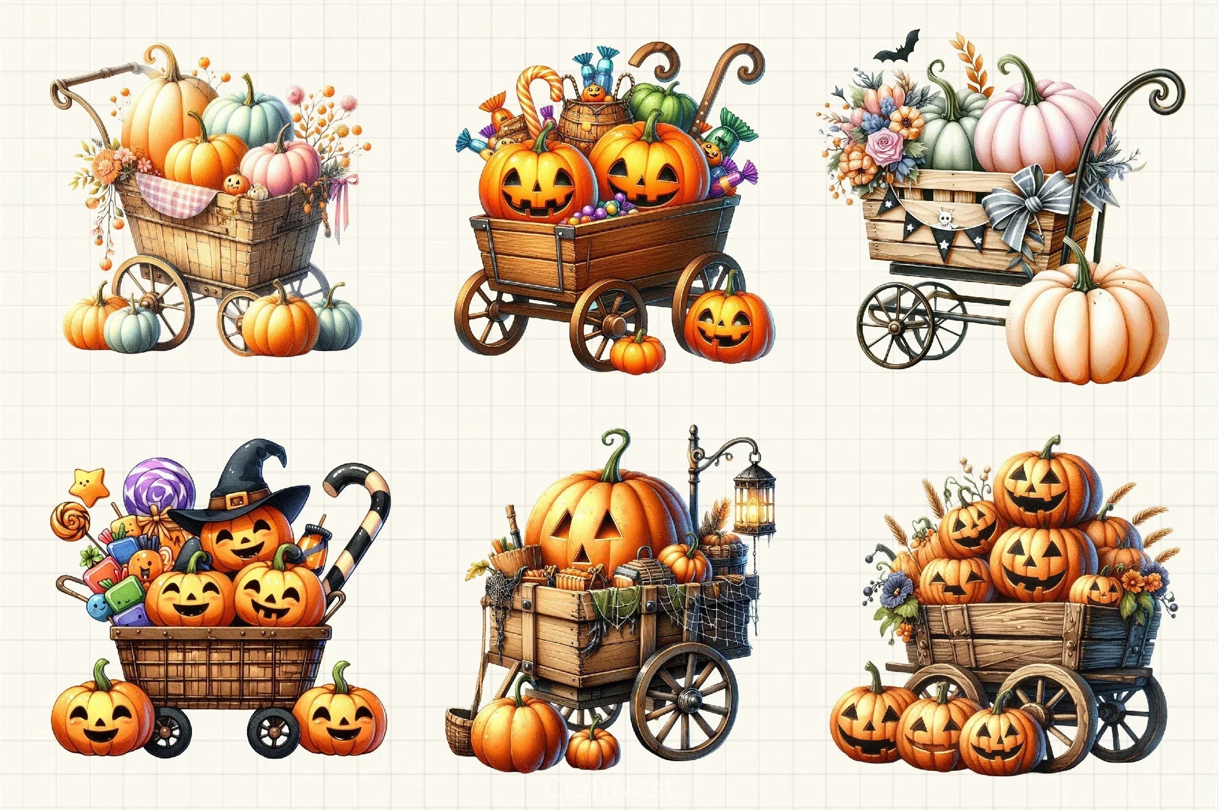 Halloween Pumpkin Cart Clipart Bundle - CraftNest - Digital Crafting and Art