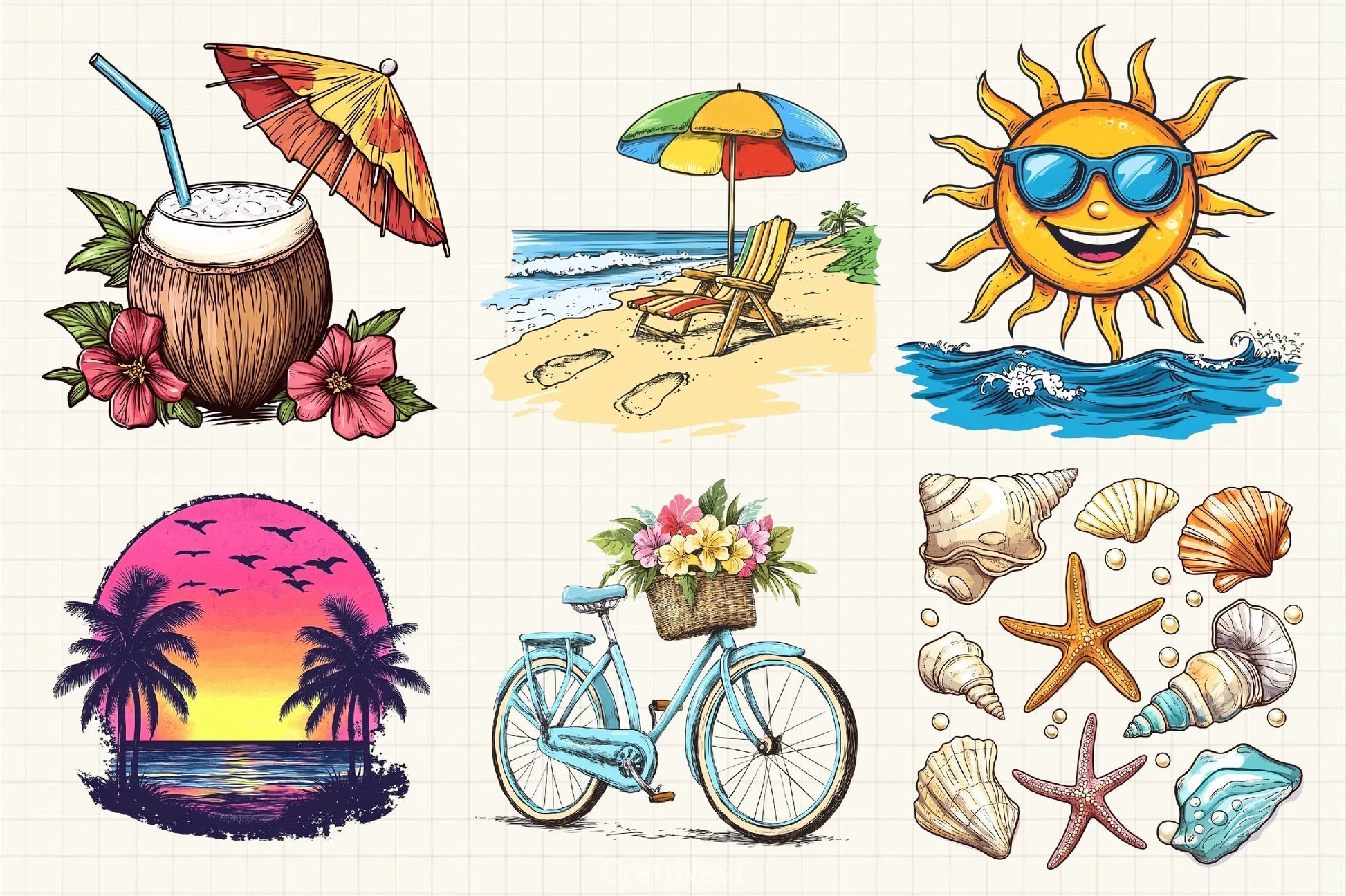 Beach Holiday Clipart Bundle 2 - CraftNest - Digital Crafting and Art