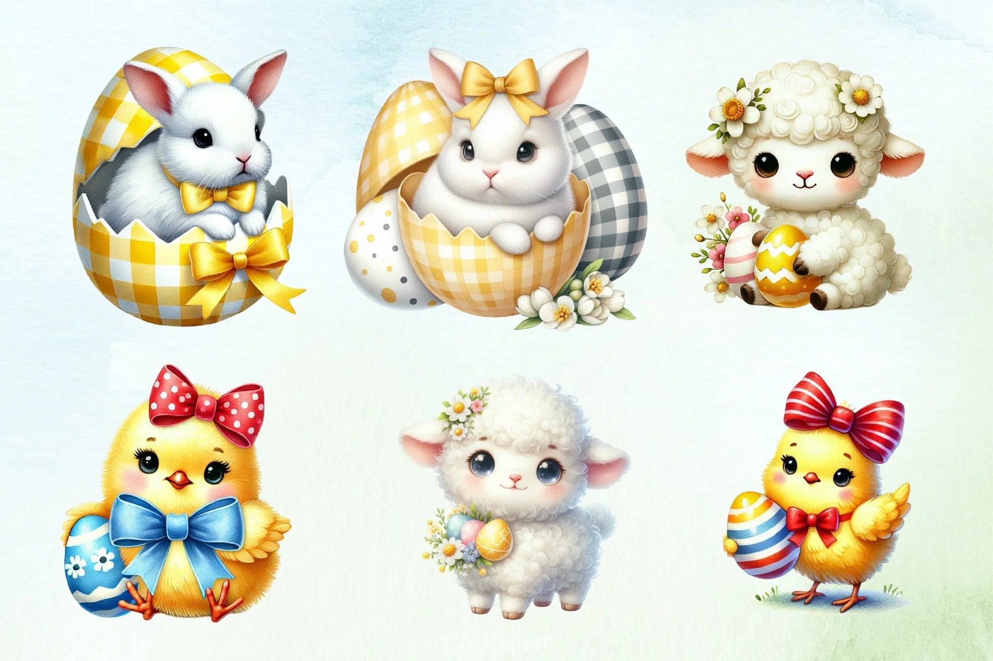 Yellow Easter Gingham Ceramic Clipart Bundle - CraftNest - Digital Crafting and Art