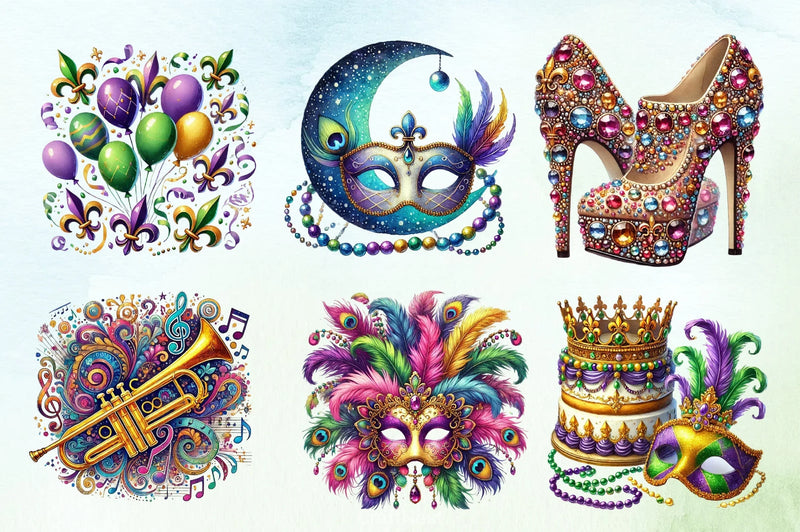 Glitter Mardi Gras Clipart Bundle - CraftNest - Digital Crafting and Art