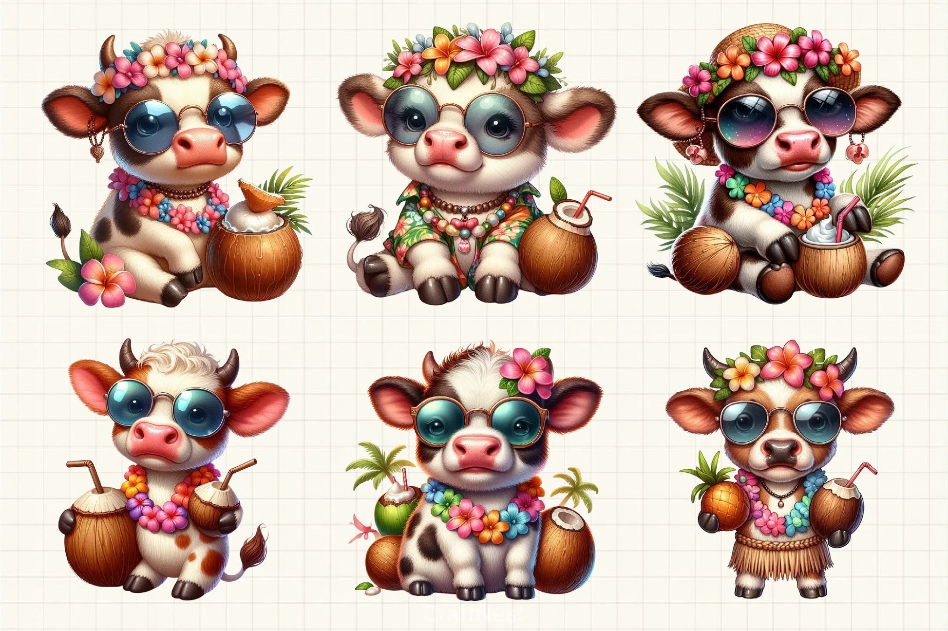 Hawaii Funny Cows Clipart Bundle - CraftNest - Digital Crafting and Art