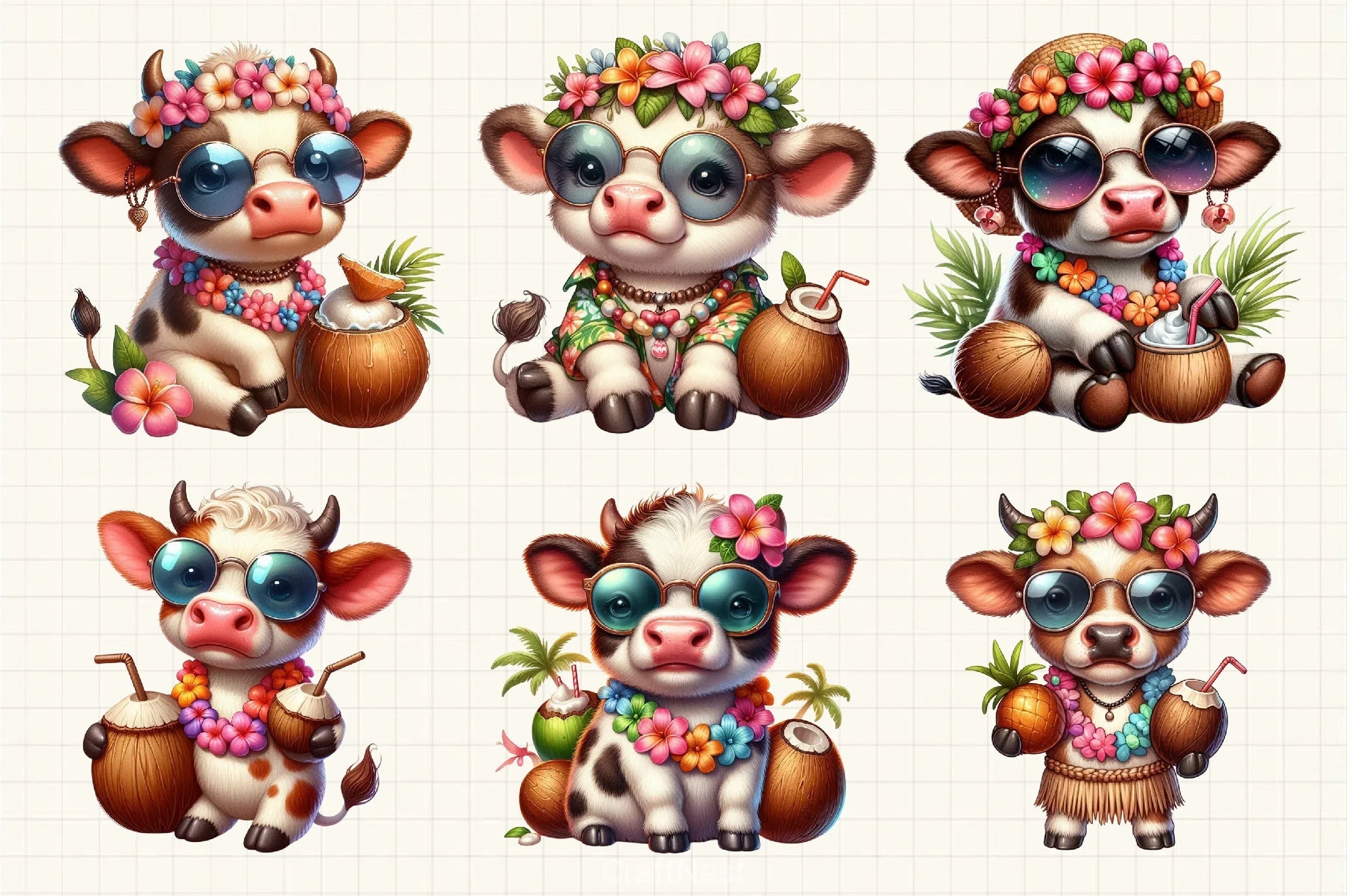 Hawaii Funny Cows Clipart Bundle - CraftNest - Digital Crafting and Art