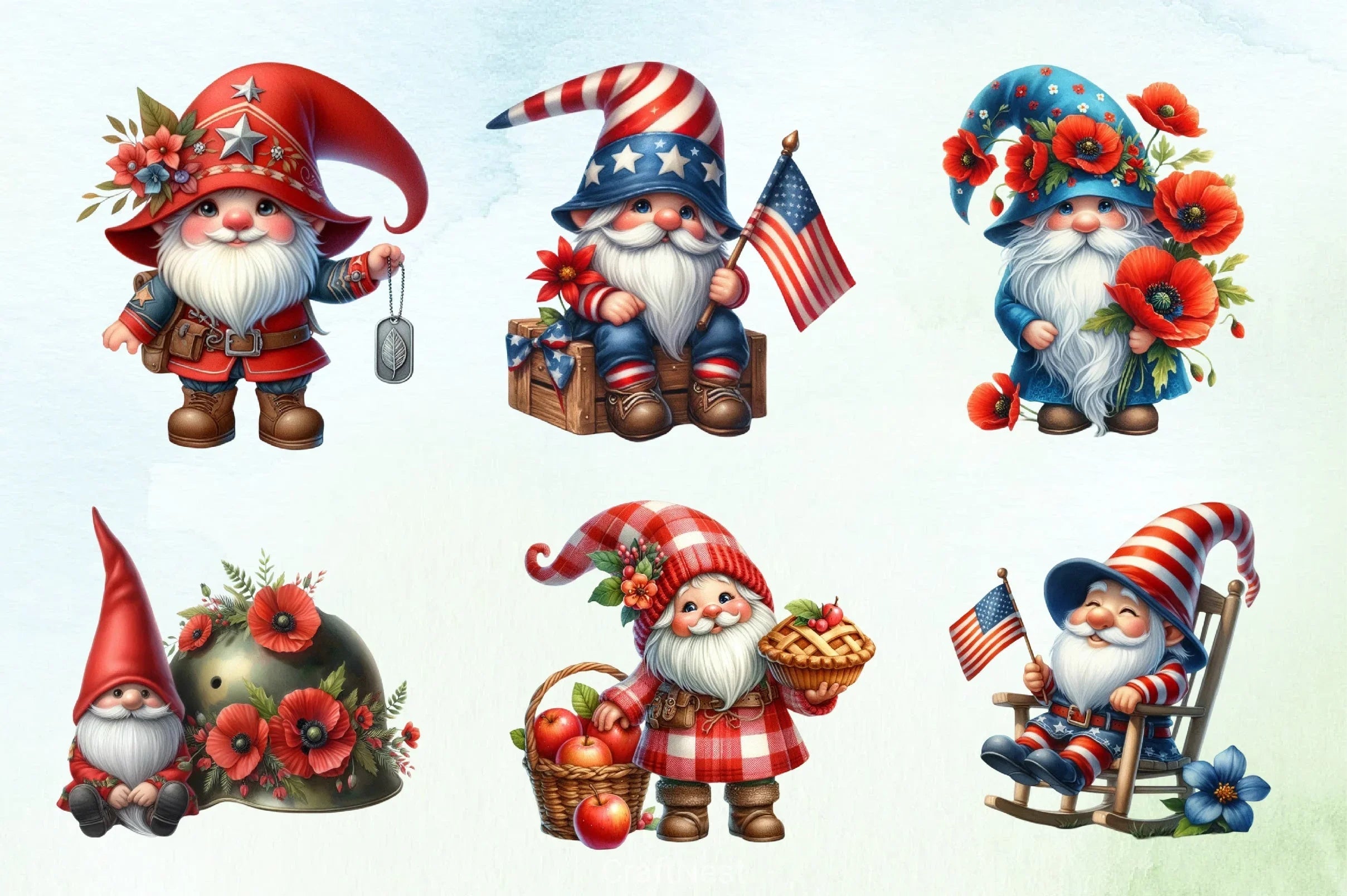 Memorial Day Gnomes Clipart Bundle 2 - CraftNest - Digital Crafting and Art