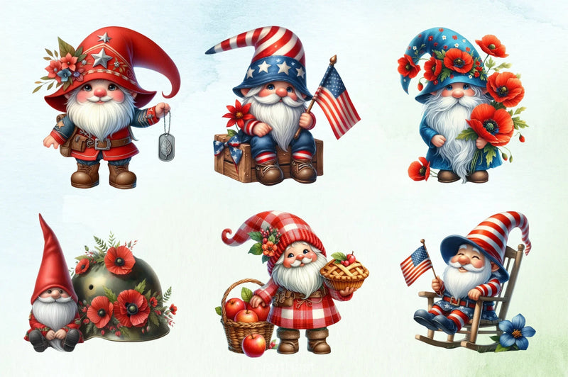 Memorial Day Gnomes Clipart Bundle 2 - CraftNest - Digital Crafting and Art