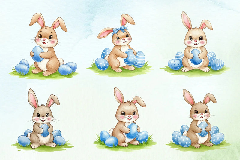 Blue Floral Easter Bunny Clipart Bundle - CraftNest - Digital Crafting and Art