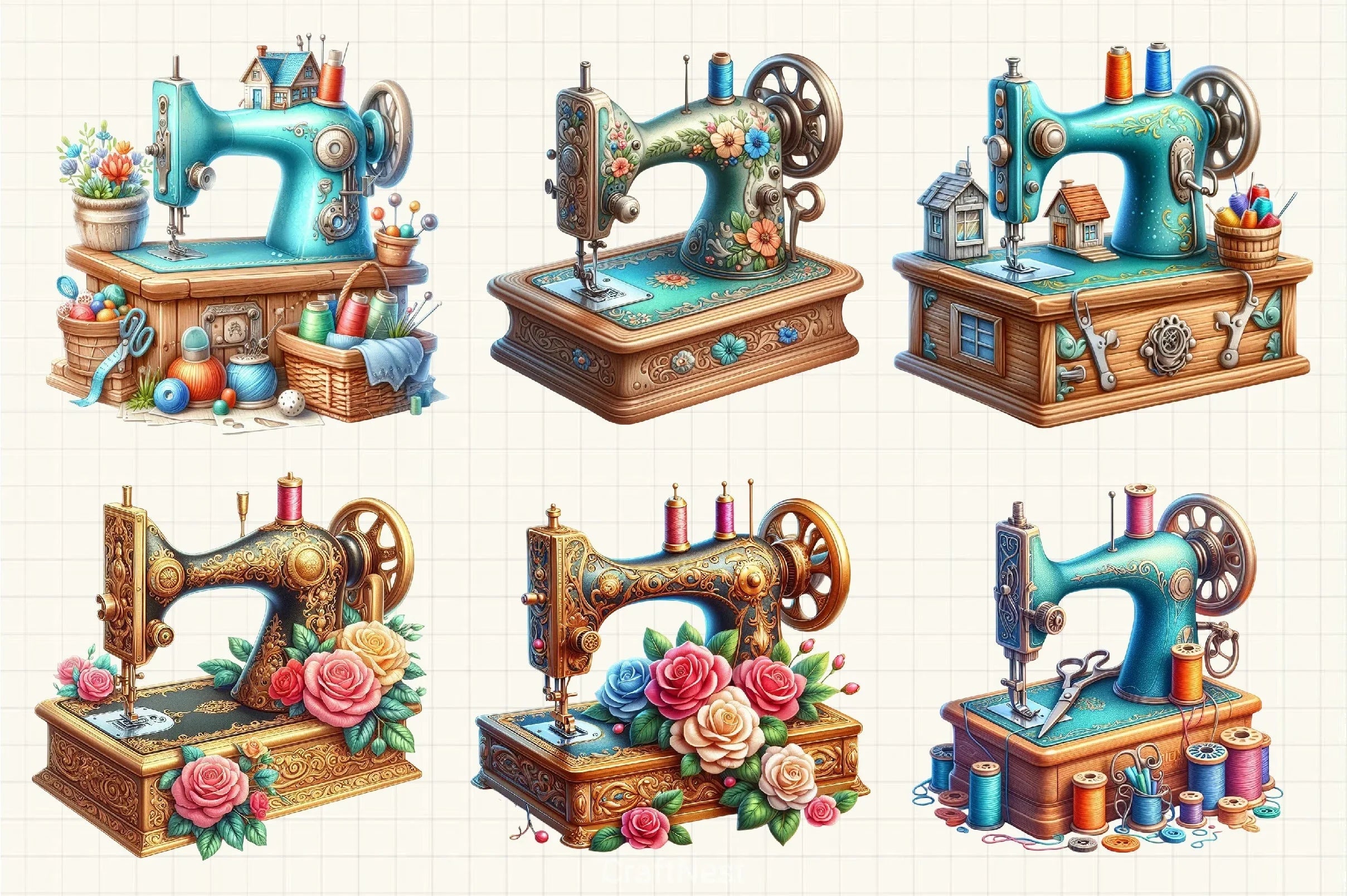 Vintage Sewing Machine Clipart Bundle 5 - CraftNest - Digital Crafting and Art