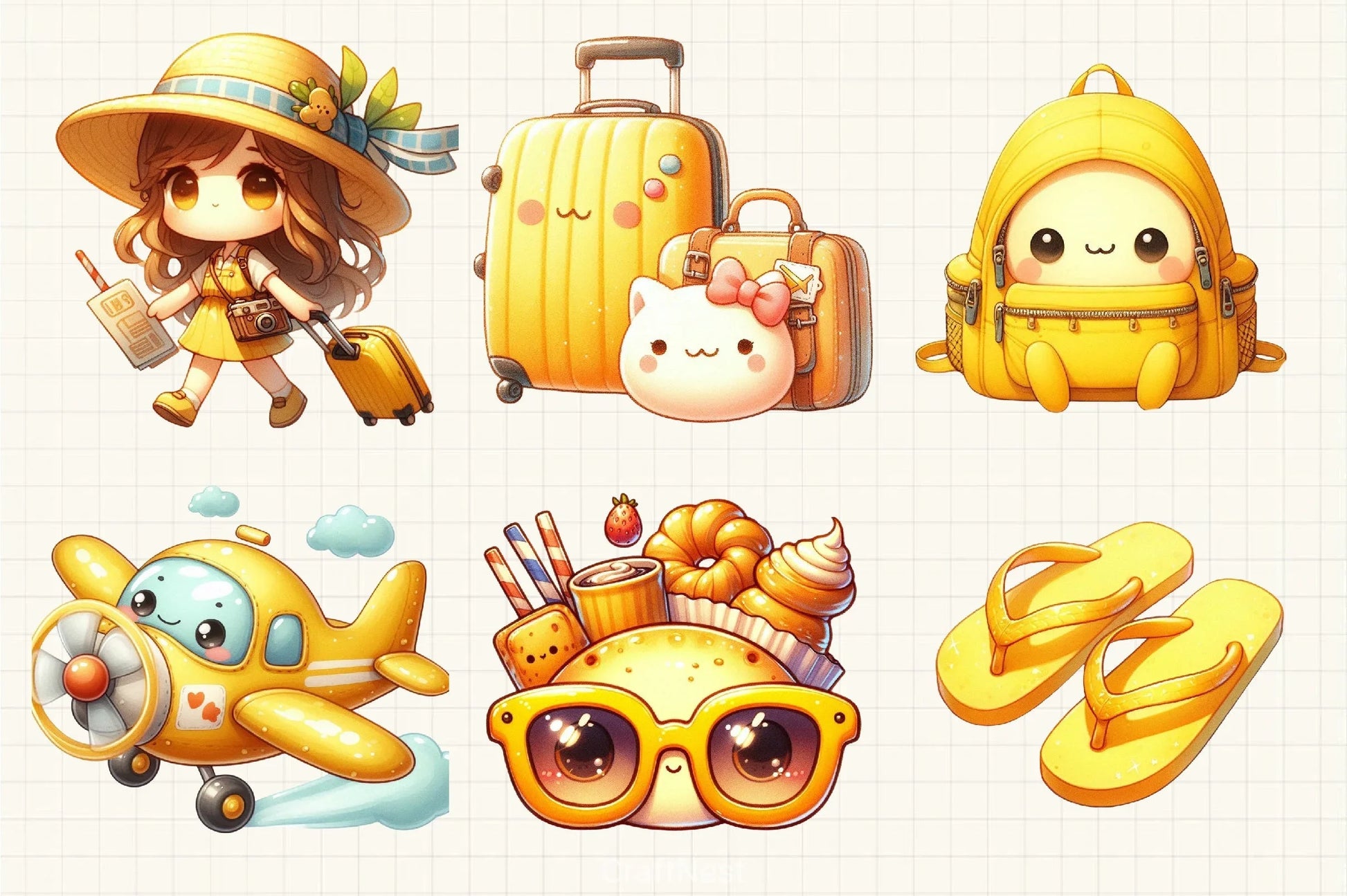 Cute Yellow Travel Clipart Bundle - CraftNest - Digital Crafting and Art