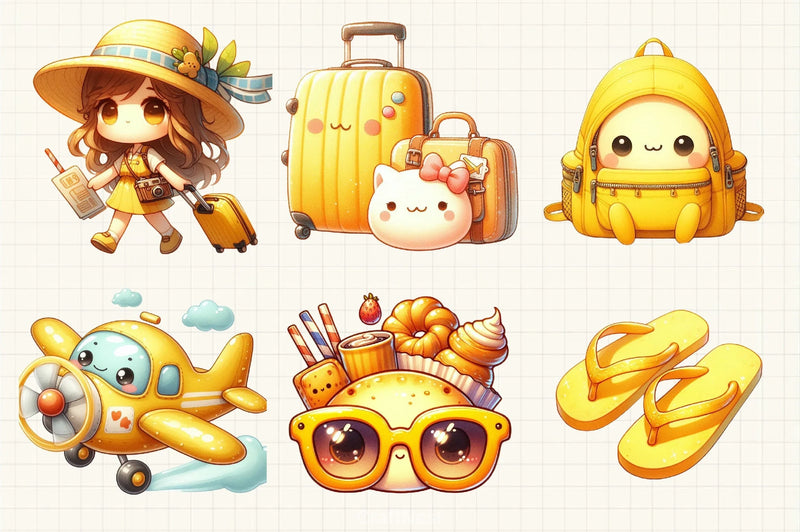 Cute Yellow Travel Clipart Bundle - CraftNest - Digital Crafting and Art