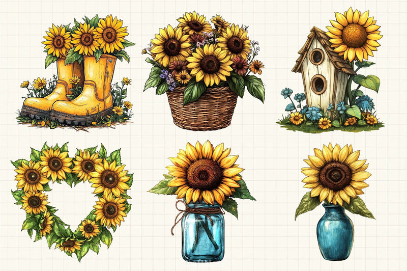 Sunflower Bliss Clipart Bundle - CraftNest - Digital Crafting and Art