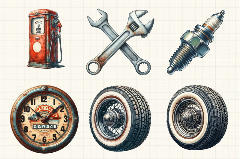 Retro Garage Clipart Bundle - CraftNest - Digital Crafting and Art