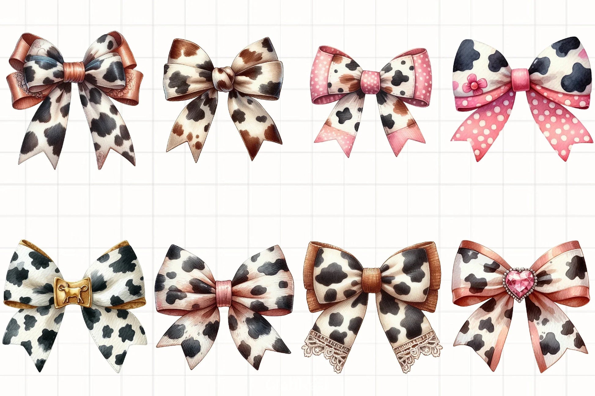 Cow Print Bow Clipart Bundle - CraftNest - Digital Crafting and Art
