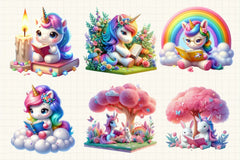 Cute Unicorn Reading Clipart Bundle - CraftNest - Digital Crafting and Art