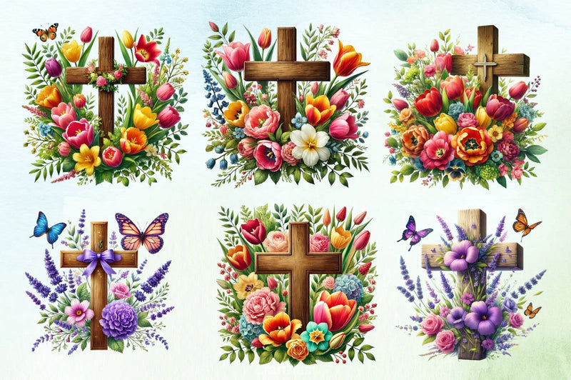 Floral Cross Clipart Bundle 1 - CraftNest - Digital Crafting and Art